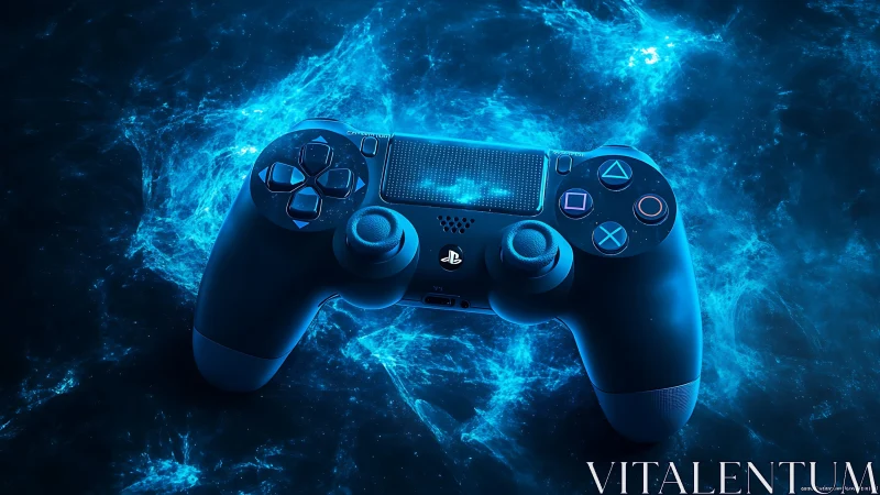 PlayStation Controller Immersed in Glowing Blue Energy.