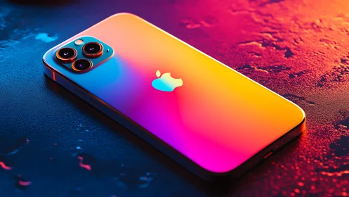 Gradient-rendered smartphone with triple camera system