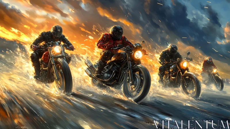 Hydrodynamic motorcycle sprint under combustion-tinted stormfronts.