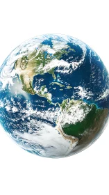 Vibrant Earth floats in white space with vivid blue oceans