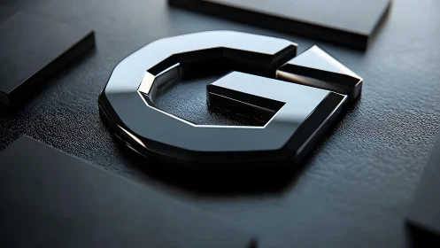 Sleek 3D Metallic G Logo on Dark Textured Background.