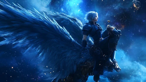 Starlit winged warrior drifting softly through space.