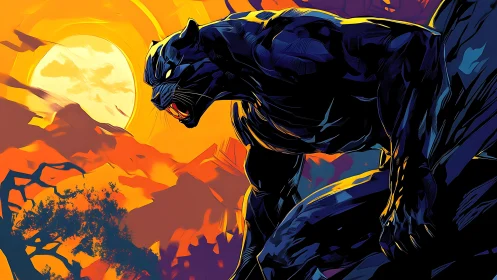 Nocturnal panther rendered in high-contrast digital vector style