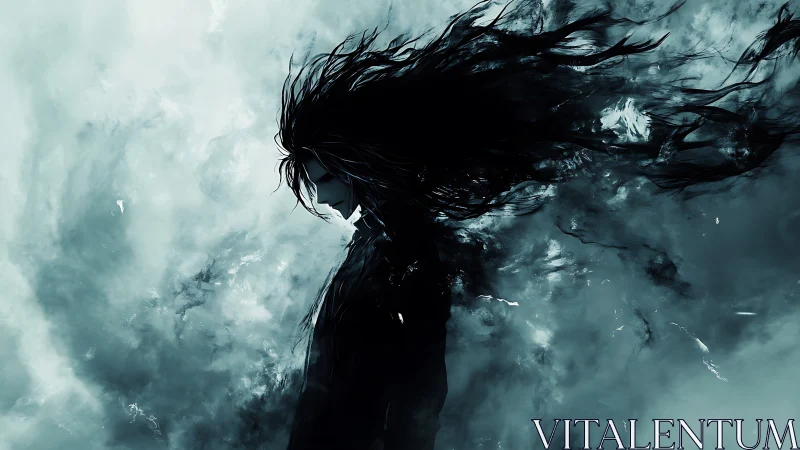 Storm-kissed silhouette drifts softly through swirling shadows