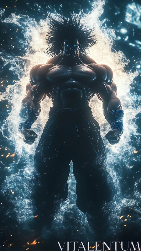 Energy-charged warrior stands in glowing explosive aura