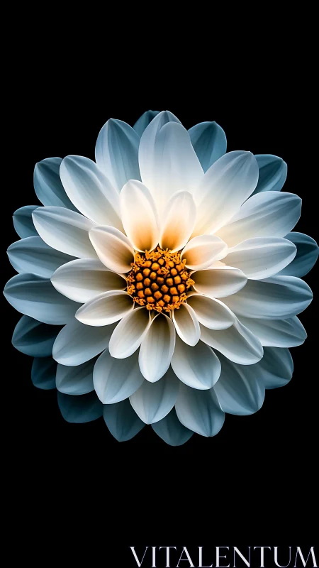 Luminous Dahlia with Golden Center Against Deep Black Background