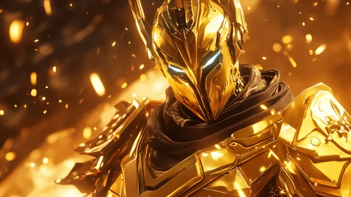 Molten starlight clads the golden knight in blazing resolve