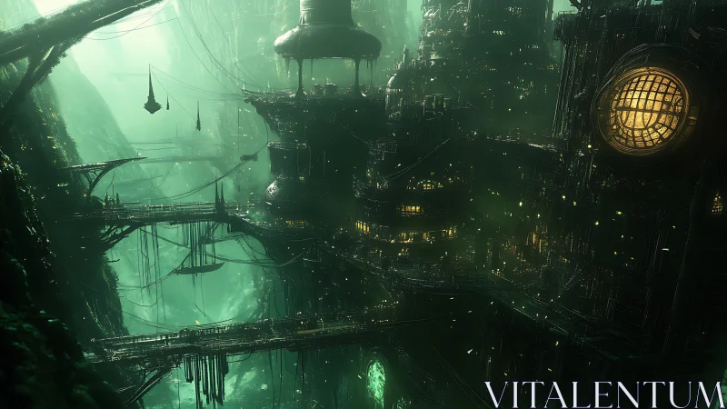 Sunken Neon Citadel Breathing In The Deep Green Gloom.