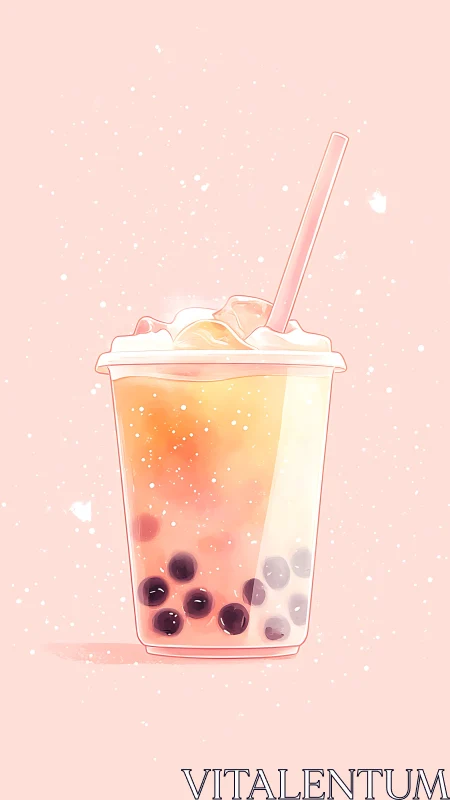 Sunlit bubble tea in soft pastel pink daydream glow.