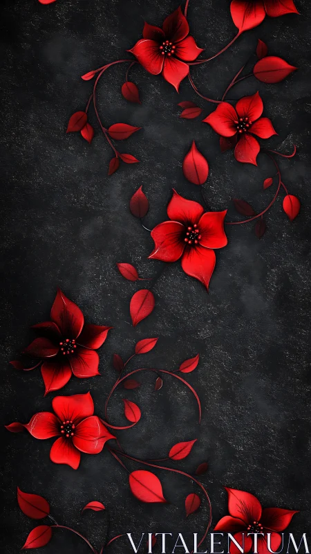 Crimson Blooms Dance Against Obsidian Shadows