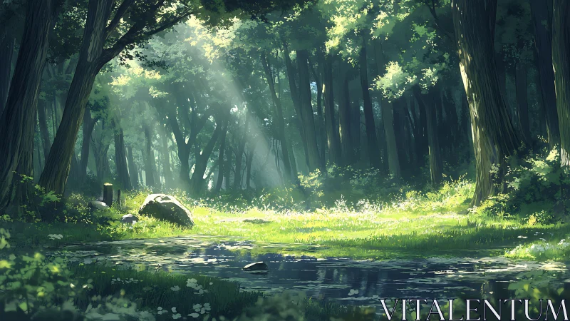 Forest Stream with Cathedral Canopy: Rendered Landscape Study