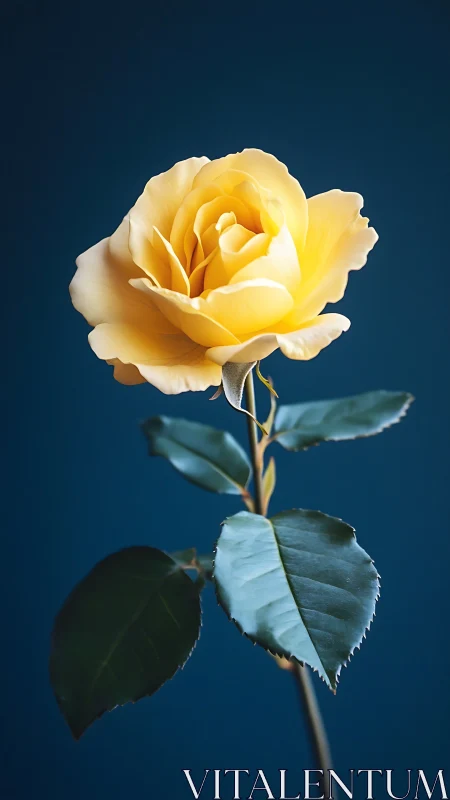 Single yellow rose rendered with high-contrast macro lighting