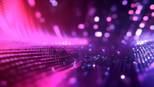 Futuristic digital wave with glowing pink and purple lights, abstract style.