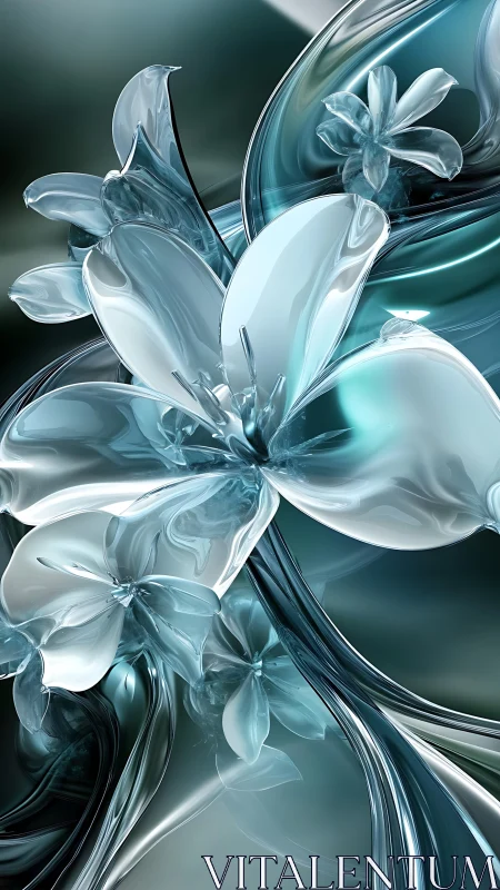 Crystal blossoms curve through teal metallic abstract space