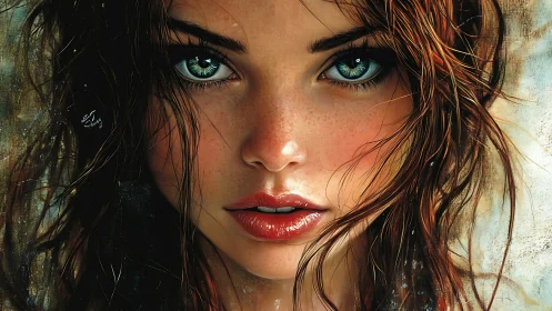 Intense blue-eyed portrait captures freckled woman’s gaze