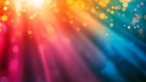 Radiant bokeh light rays flow through a vivid color spectrum.