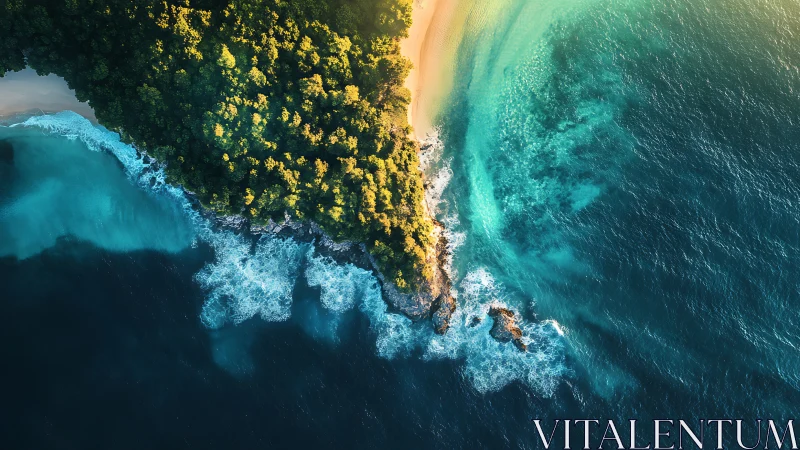 Aerial Coastal Convergence: Temperate Forest Meets Turquoise Ocean.