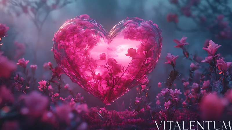 Luminous Heart Among Flowering Blooms.