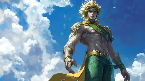 Skyforged champion strides through tempest-kissed clouds.