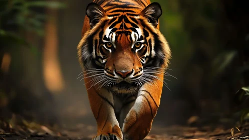 Silent jungle royalty walking through dappled forest light.