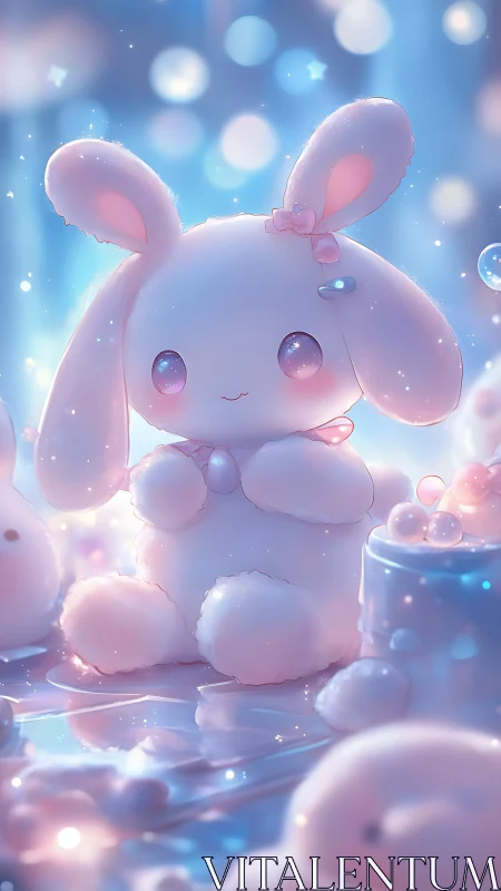 Soft pastel bunny character rendered with luminous bokeh lighting