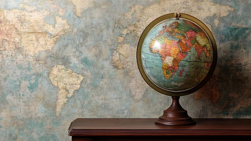 Vintage globe whispers routes across a faded world map.