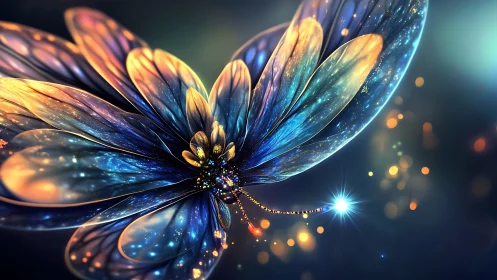 Luminous cosmic butterfly spreads iridescent nebula wings