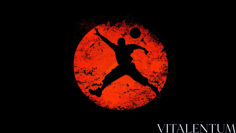 Silhouette of basketball player over distressed red circle.