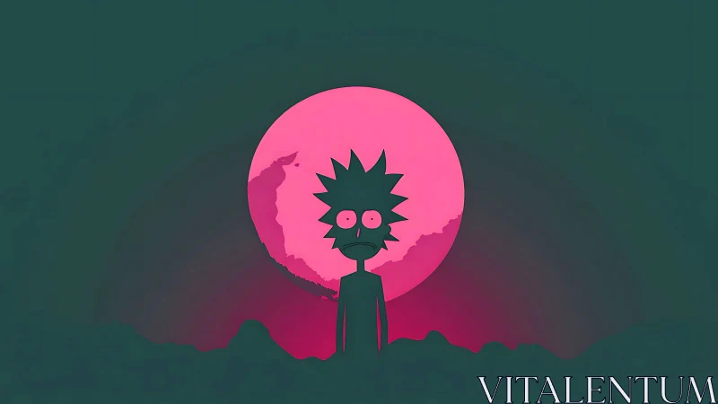 Neon moonlit wanderer lost in a strange cartoon night.