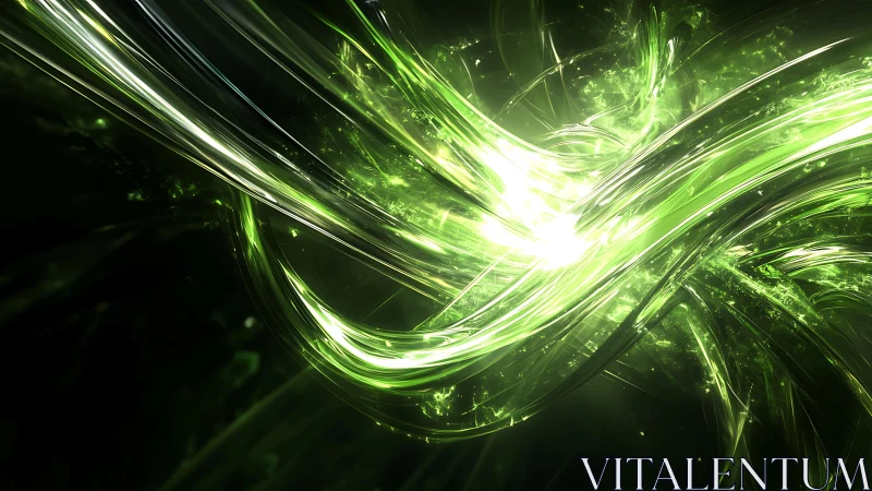 Vivid Abstract Green Energy Swirl in Futuristic Digital Style.