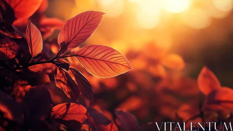 Backlit autumn foliage with high-bokeh golden illumination.