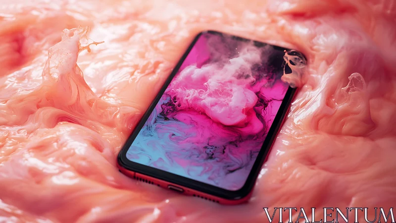 Smartphone immersed in viscous fluid with reactive screen diffusion.