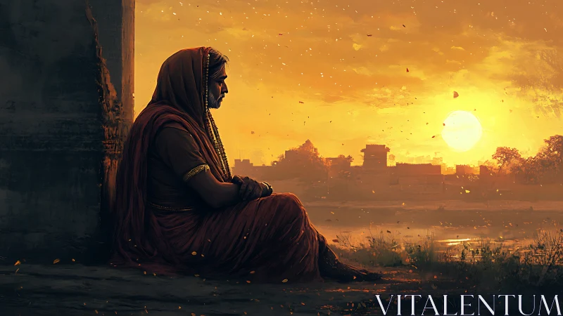 Sunset wraps a solitary figure in ember-soaked reflection