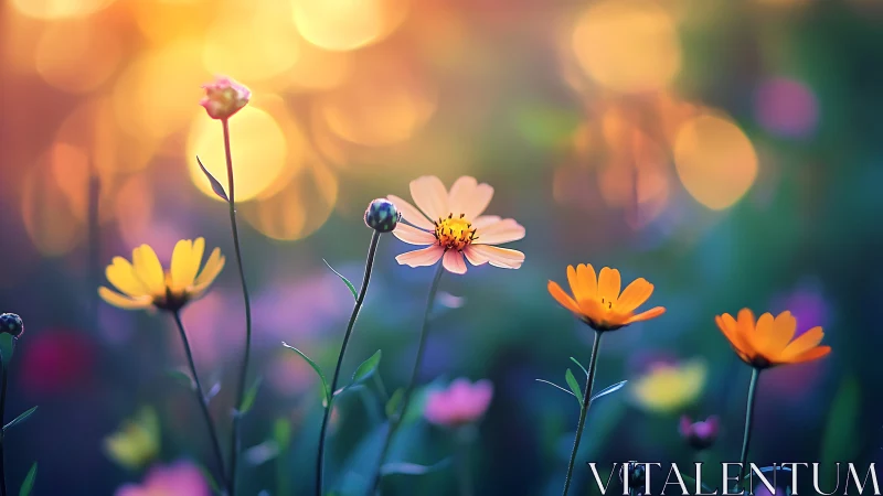 Garden flowers with bokeh bokeh background and natural sunlight.
