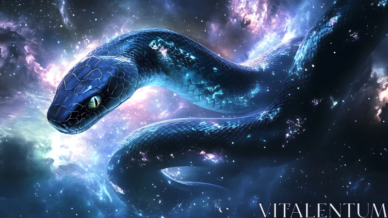 Serpentine celestial form traverses a dense star field in space