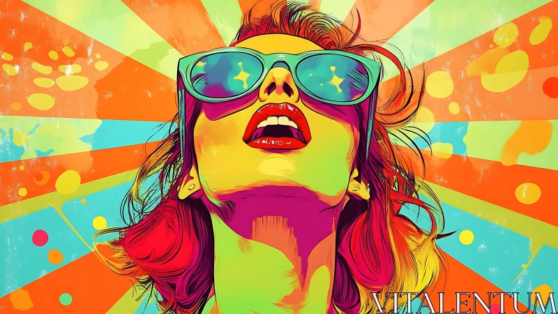 Neon sunburst muse in oversized shades of electric wonder.