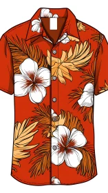 Vibrant Red Hawaiian Shirt with Tropical Floral Design.