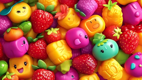 Cute toy fruits pack glow with bold glossy colors.
