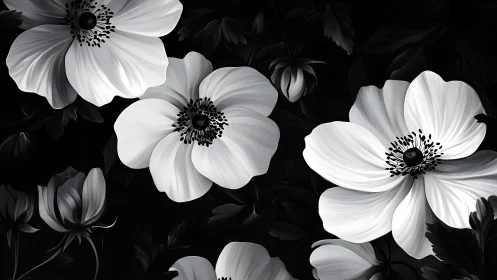 Moonlit Blooms Dance Against Obsidian Shadows