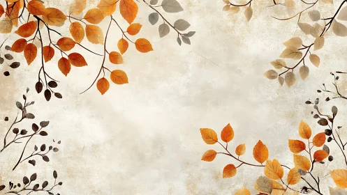Autumn foliage branches on textured beige background design.