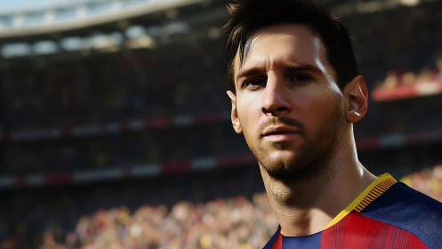 Digital rendering shows close-up footballer in stadium setting