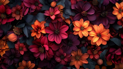 Blooming Warmth: A Garden of Fiery Florals.