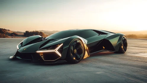 Futuristic hypercar render with low-slung aerodynamic geometry.