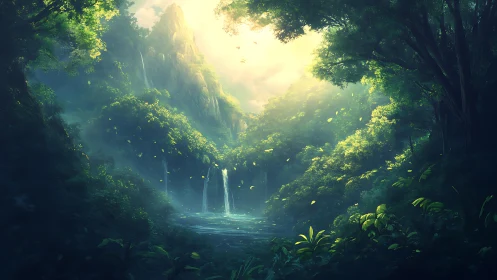 Sunlit Waterfall Cathedral Breathes Golden Life Into Verdant Canyon