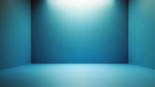 Minimalist blue room renders controlled spotlight and gradients