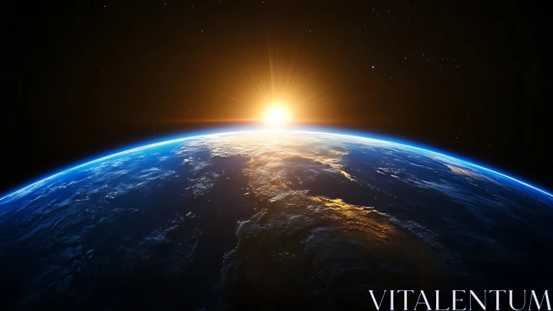 Sunlit Earth horizon viewed from space with rising star.