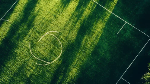 Sunlit sports field with partial white circle marking.