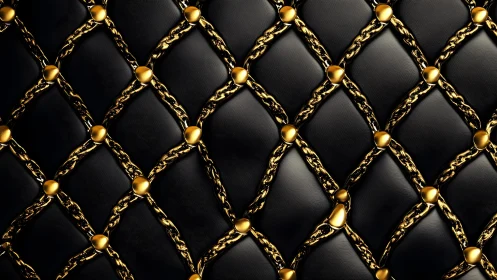 Luxurious black leather upholstery with golden chain accents pattern.
