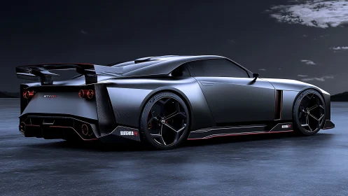 Aerodynamic matte-black hypercar rendered with high-spec 3D shading