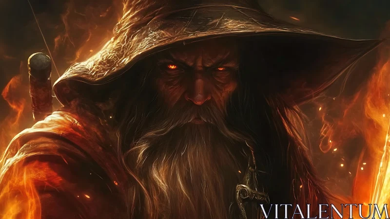 Inferno-eyed battle mage wrapped in molten twilight fire.